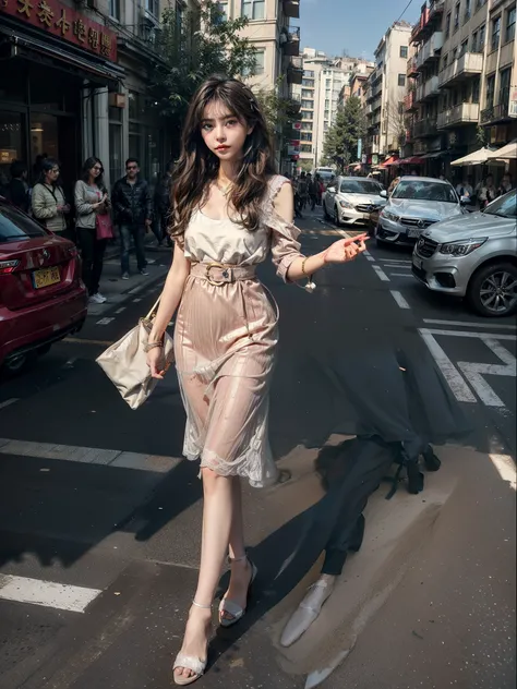 4k高清，Asian beautiful girl，夏天，Street photography during the day，Long legs and long hair，In the beautiful big daylight，A charming beautiful girl strolls through the bustling streets，The vibrant scene is intoxicating。The streets are lined with bustling shops ...