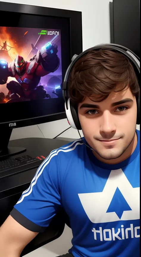 Homem gamer gordo olhando pra uma camera