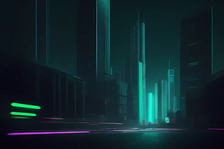 "Hyperrealistic portrait of a block of highrise building, a cyberpunk city. The scene is set at night with a cold color palette. The lighting is cinematic, featuring Aqua neon lights, bokeh, and rim light."