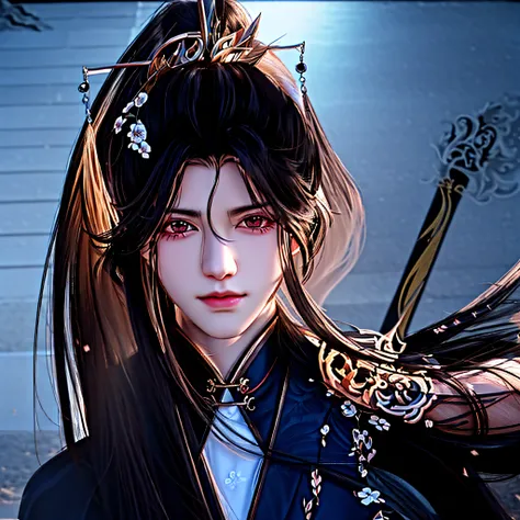 long whitr hair，Anime girl with sword in hand, handsome guy in demon killer art, Inspired by Bian Shoumin, heise jinyao, Inspired by Seki Dosheng, Cai Xukun, by Yang J, Guviz-style artwork, Deviantart ArtStation CGSCOSIETY, demon slayer rui fanart, Beautif...