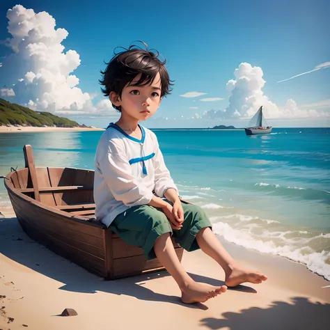 Boy Kite/Small island/Blue sky and sea/Small boat/Behind the Boy Kite --auto