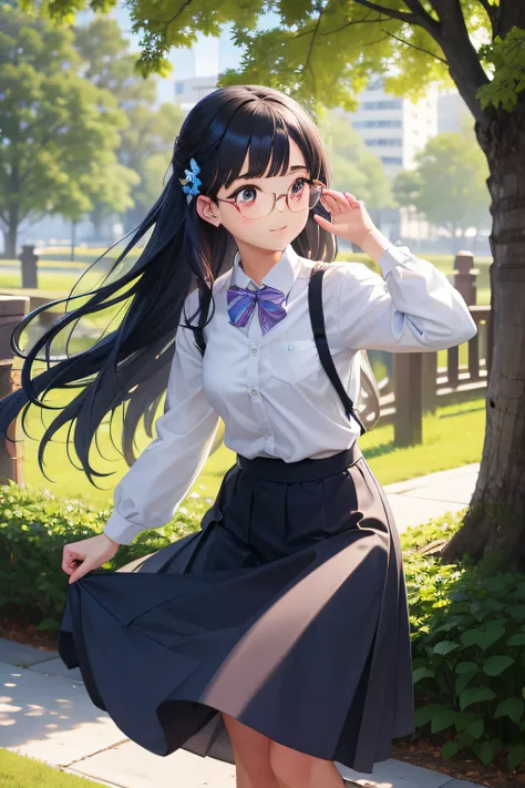 Anime moe，adolable，A tranquil，clever，having fun，vivaciousness，Girl with glasses，，long  skirt，Inspired by：Li Baoying