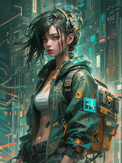 anime painting of cute asian cyberpunk female, shapeless cyberpunk hair, dynamic pose, elegant pose, bright colors, art by Carne Griffiths and Wadim Kashin Concept art, cyberpunk background, abstract beauty, near perfection, pure form, Golden Ratio, minima...