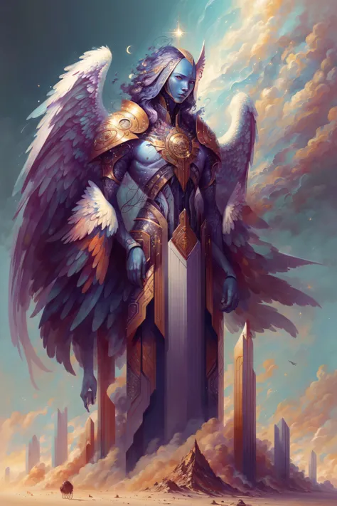 no humans,sentinel guardian ,humanoid,monstrous,wings,biblical