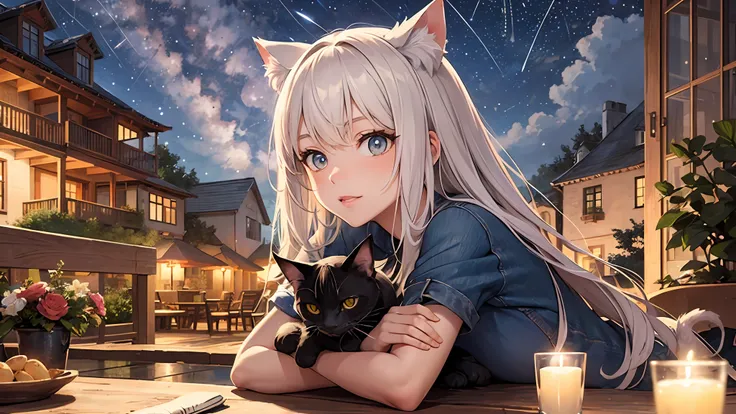 cat girl basking under the night sky full of (((stars))) and the milky way