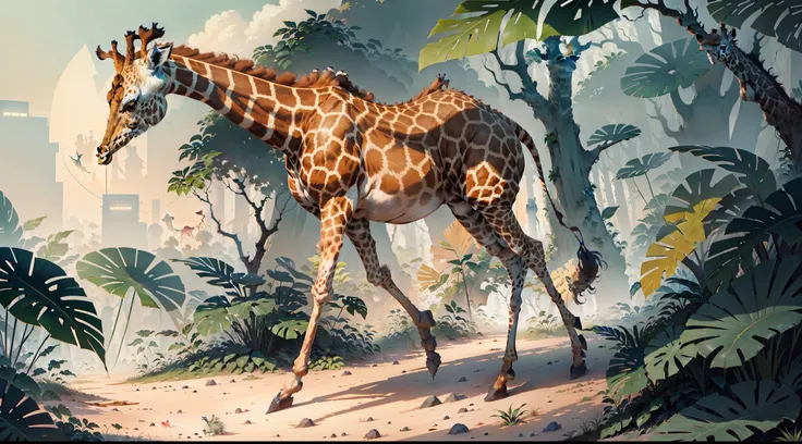 A giraffe competes for survival by natural selection of the fittest