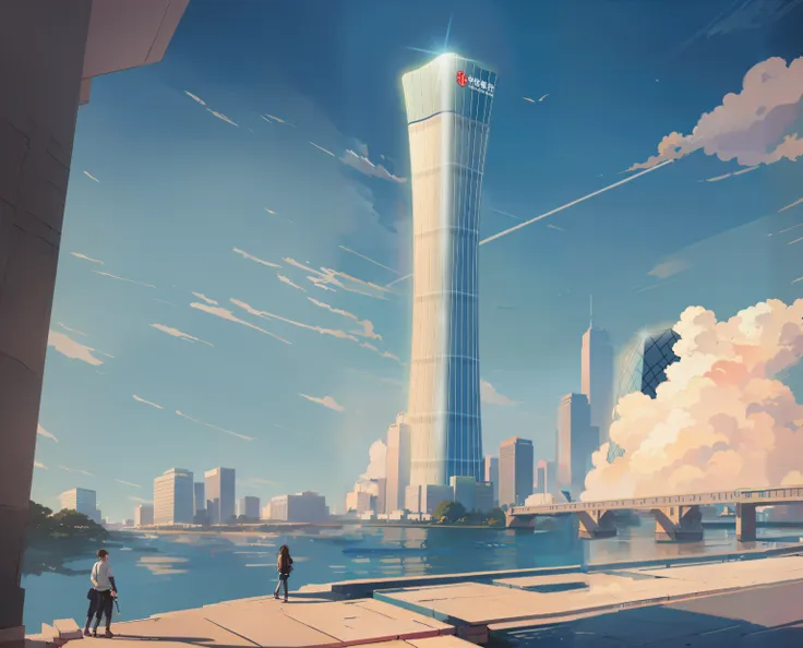 anime - urban style painting with tall towers in the background, anime landscape concept art, smooth digital concept art, in the...