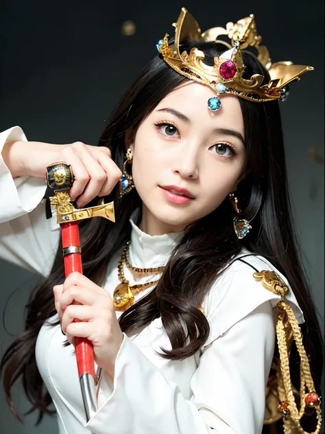 (masutepiece), Professional , ​masterpiece、top-quality、photos realistic , depth of fields （Gemstone Silver Metal Body:1.９),(Matte White、Jewel Gold Weapon（Jewel Metal Body:1.４),Gorgeous metal weapons , Detailed Sword of the Brave , Beautiful knife   ,warham...