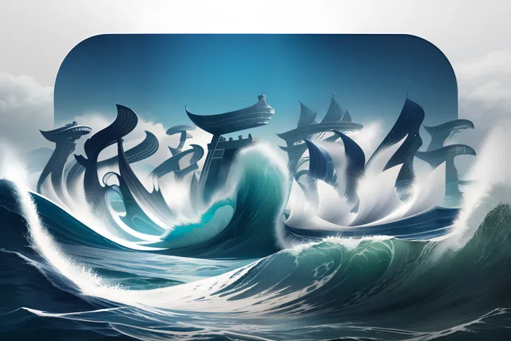 The font composed of the Great Waves，The font has a stereoscopic effect，With a water wave texture