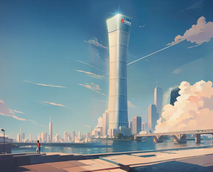 Anime - urban style painting with tall towers in the background, Anime landscape concept art, smooth digital concept art, in the style of makoto shinkai, ( ( Makoto Shinkai ) ), inspired by Makoto Shinkai, Makoto Shinkai. —h 2160, ross tran. scenery backgr...