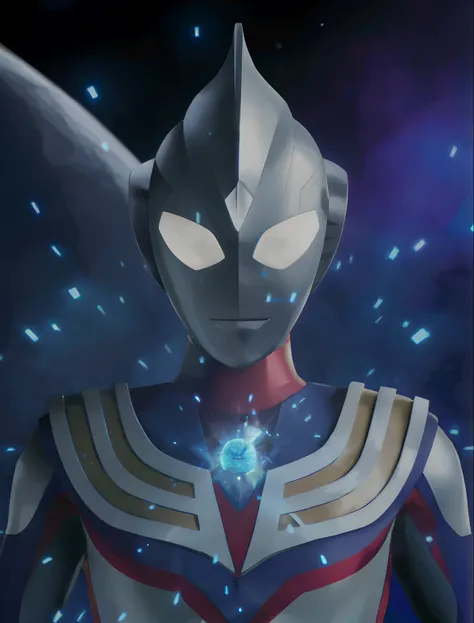 a close-up of a man in a spacesuit，in the background is a star, ultraman, an epic anime of a energy man, ultra instinct, ultra m...