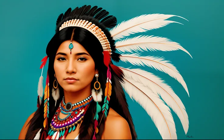 Native American beatuy, woman, designed by ppublish, feather, colors