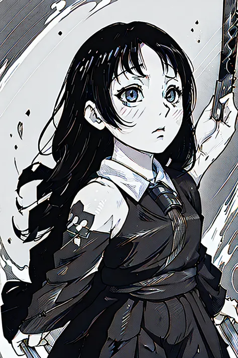 Black and white image of a young girl, clean and meticulous anime style, clean anime outlines, 2 d anime style, perfect lineart, thick black lineart, anime shading), in an anime style, Manhwa Style, seinen manga portrait, kentaro miura manga art style, cle...