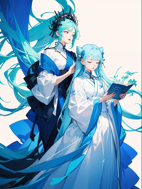 two girls, white and blue hair, close eyes, praying, style of figurative minimalism, warm color palette, utilitarian, organic shapes and lines, illustration, danish design, facing front, wild background, flat illustrations --ar 9:16 --niji 5 -