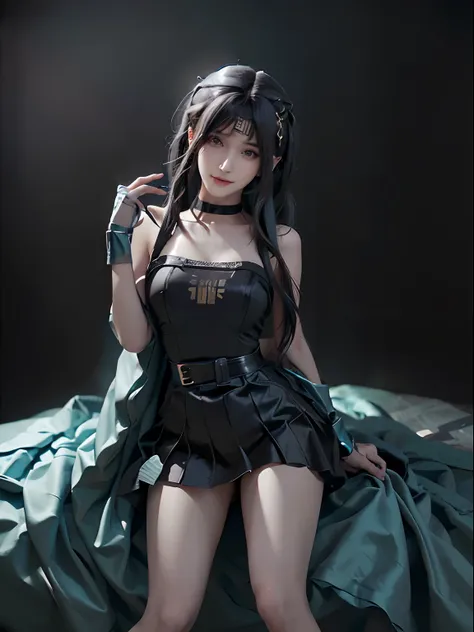 keyword: 1girl on photoshoot, hatsune miku, looking at the view, eyes on the view, smile (big smile), (open mouth), full body, 21 years old girl, perfect body, perfect anatomy, long twin tail hair with pony, hair completely tosca color, tosca eye color, do...