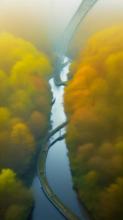 One city(((small stream))) Through autumn ((((ln the forest))), Top view, Telephoto, Minimalist style, ((Best quality)),((High- sharpness)),((Realistic,)),((Masterpiece)),((Best quality)),(Realistic)