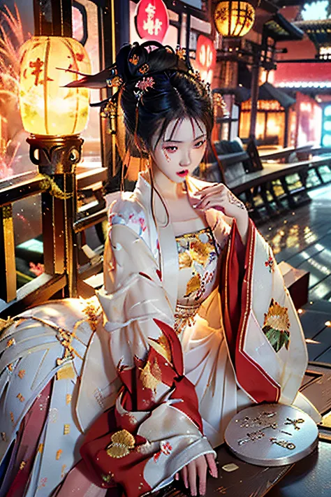 Best quality,masterpiece,ultra high res,(photorealistic:1.4),xiuxian,weapon,Detailed face, 1girl,solo,weapon,cleavage,(magic circle:1.2),xiuxian,upper body,Beautiful girl,full body,east asian architecture,sheath,architecture,((Masterpiece, highest quality,...