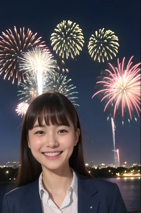 A smile、hi-school girl、While doing fireworks、mare