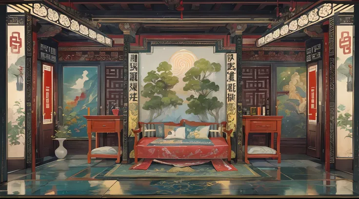 （tmasterpiece、best qualtiy：1.4）），Interior design，room interior，Chinese Ancient Times，ruri，light yarn，（dream magical，Color ink，Splash ink），Conceptual digital art，The is very detailed，reasonable design，Clear lines，k hd，The best quality，tmasterpiece，超高分辨率，Bea...