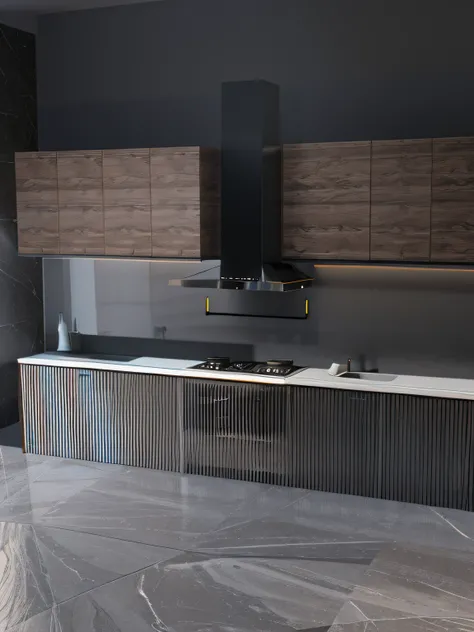 There is a kitchen with a stove and cupboards, modern minimalist f 2 0, modern minimalist f 2 0 clean, unreal 5 engine highlly render, rendering in Unreal Engine 6, excellent 3d render, unreal 5 render, Product rendering, high quality 3d render, high quali...