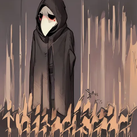 plague doctor, 1girl, solo, hood, mask, thighhighs, gloves, faceless, plague doctor mask, blush, mad, angry