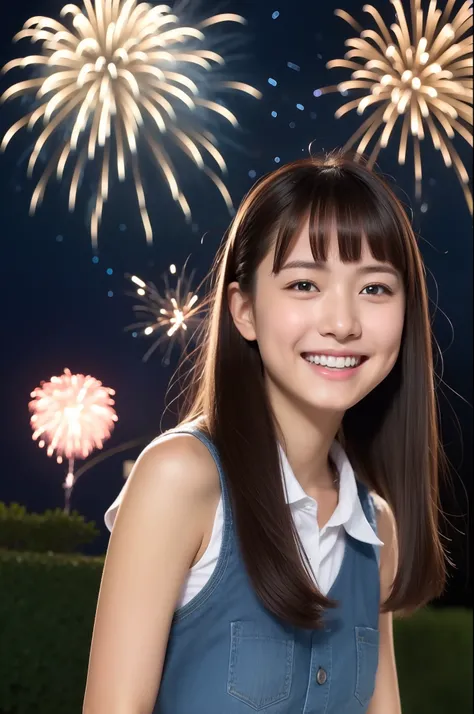 A smile、hi-school girl、While doing fireworks、mare