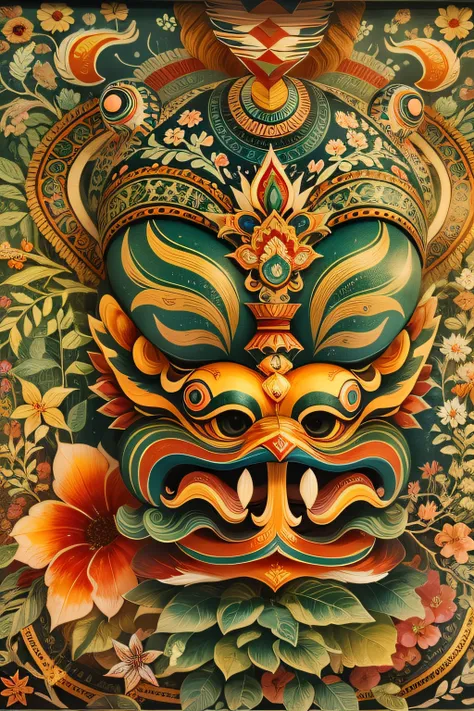 Indonesian characteristic decorative paintings，totem，Multi-color painting style。