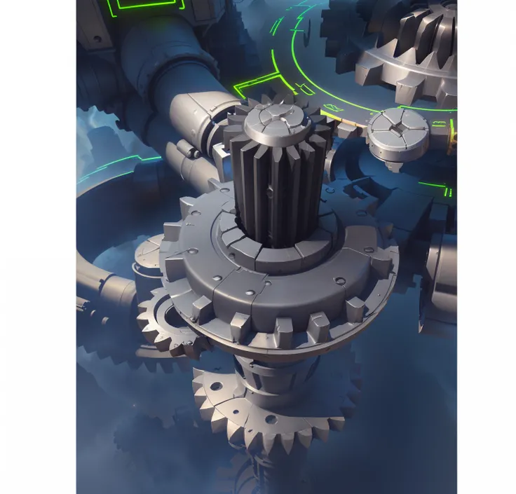 Mechanical deformation energy column,For firing shields， Intricate gear details, game image, amplified ritual engine, hyper-high detail, Ultra-high detail, giant imposing steampunk tower, Giant interlocking gears,  Extremely high level of detail, heavy det...