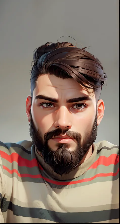 ((Best Quality, 8K, Masterpiece: 1.3)), handsome, short beard, young man, smooth skin, stylish, social, topknot, hunters eyes, brown eyes