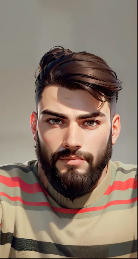 ((Best Quality, 8K, Masterpiece: 1.3)), handsome, short beard, young man, smooth skin, stylish, social, topknot, hunters eyes, brown eyes