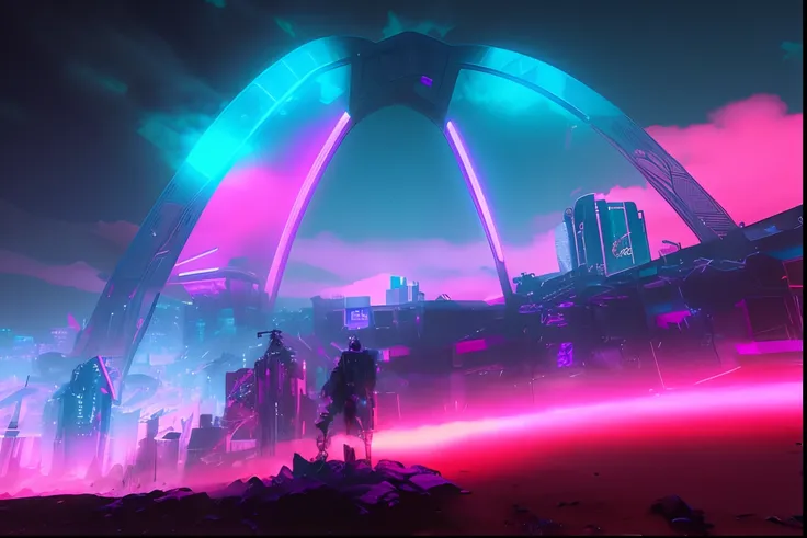 Futuristic construction, Neon light, Cyberpunk, predios cyberpunk ao fundo, fundo desfocado