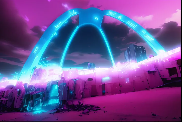 Futuristic construction, Neon light, Cyberpunk, predios cyberpunk ao fundo, fundo desfocado