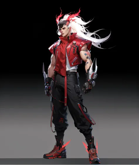 a close up of a person in a red jacket and black pants, ( ( concept art of character ) ), fighting game character, As a character in Tekken, Character artwork, official character art, full body concept, 8k character concept art, 8 k character concept art, ...