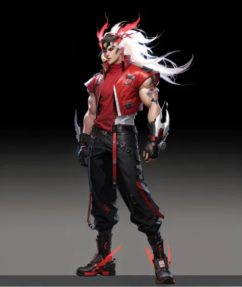 a close up of a person in a red jacket and black pants, ( ( concept art of character ) ), fighting game character, As a character in Tekken, Character artwork, official character art, full body concept, 8k character concept art, 8 k character concept art, ...