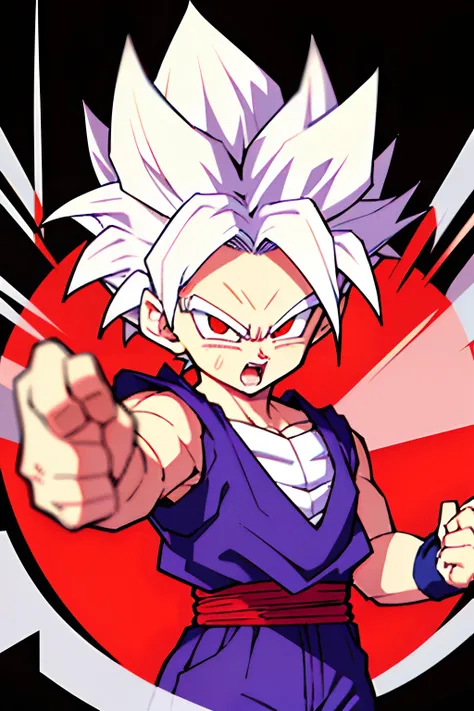 Son Gohan, Super Saiyan, white hair, best quality, red eyes, fighting pose