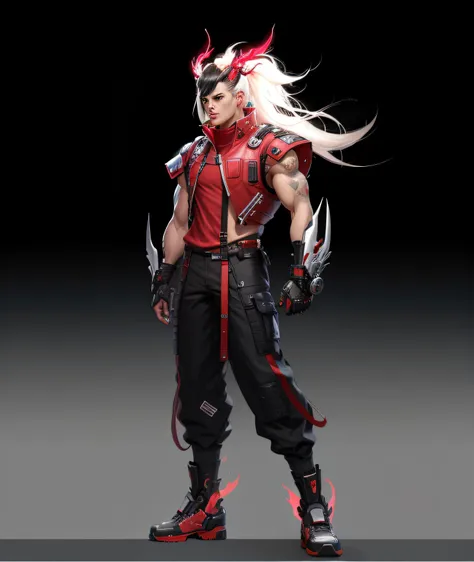 A close-up of a person wearing a red functional costume and black pants, ( ( concept art of character ) ), fighting game character, As a character in Tekken, Character artwork, official character art, full body concept, 8 k character concept art, 8k charac...