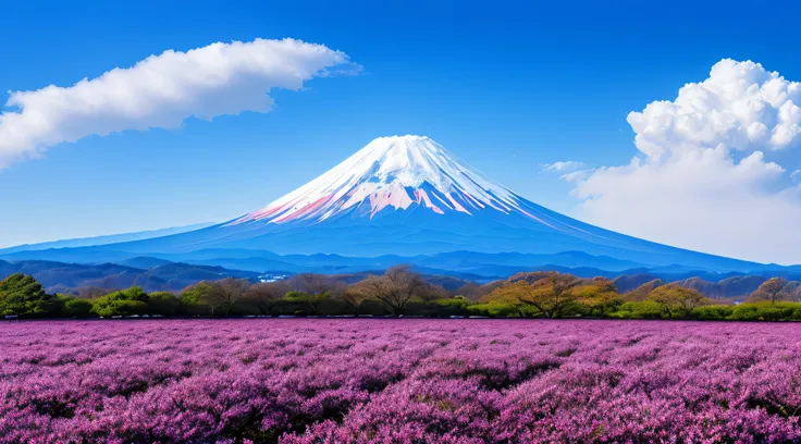 magnificent scenery, wide landscape, sharp and crisp background, very beautiful landscape, mt fuji, (cherry blossoms:0.4), best ...