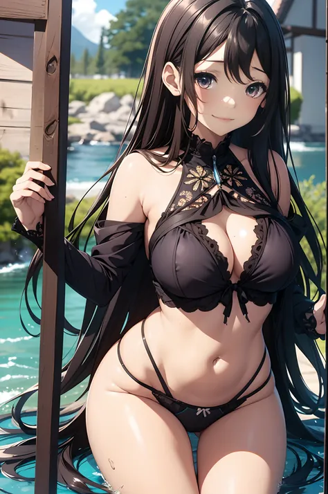 55
（Enrich the picture，Masterpiece level quality）Beautiful 8K CG artwork，Goddess-like posture，sittinng on the river，Postural exercises，Slim and soft，Translucent skin，Black hair、The beauty of extra-long hair, Super Long Straight Hair，The skin is fair and ju...