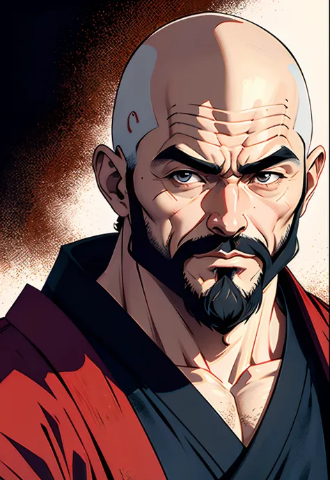 Handsome kimono samurai muscular bald beard Super detailed face hyper realistic