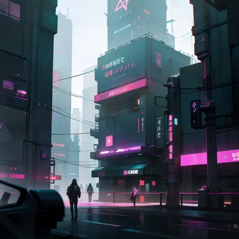 futuristic building, Neon light, Cyberpunk, cyberpunk buildings in background, The background is blurred out，quadratic element