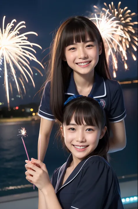 A smile、hi-school girl、While doing fireworks、mare