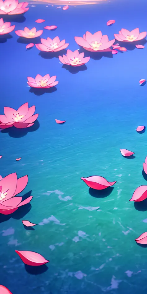 Masterpiece, best quality, (very detailed CG unity 8k wallpaper) (best quality), (best illustration), (best shadows) Turtle, detailed, blue sea,delicate leaves petals of various colors falling in water, super detailed , wanostyle --v6