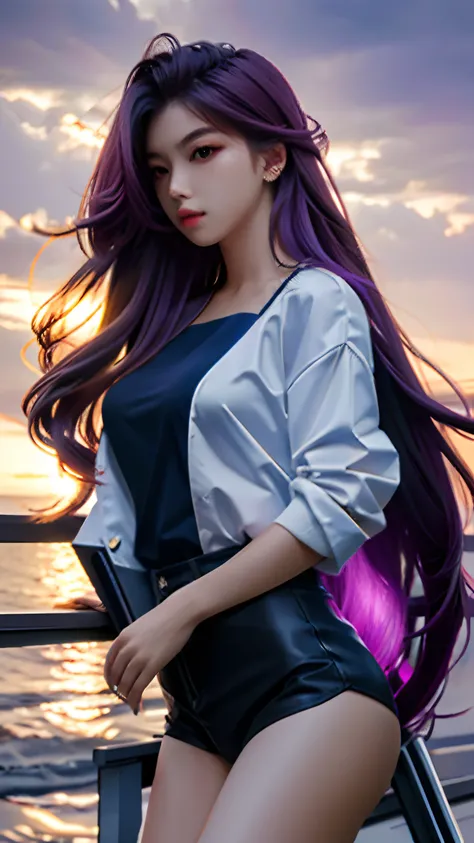 1girl, photorealistic,highres,kda, solo, long hair,  professional_light