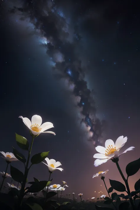 Ancient night starry sky flowers