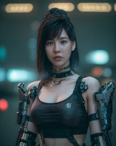 cinematic colorgrading film, dramatic scene, photography, RAW, Masterpiece, ultra wide angle, walking on the cyberpunk cityscapes, Ultra Fine Photo, (cyborg arms:1.3), medium breast, Best Quality, Ultra High Resolution, Photorealistic, volumetric light, St...