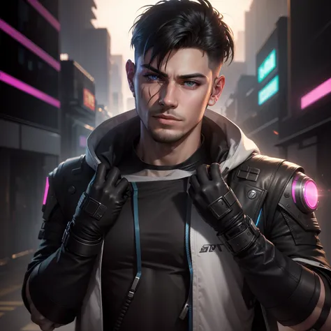 Change background cyberpunk handsome boy, realistic face, 8k, ultra realistic,