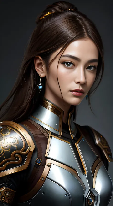 8k portrait of beautiful cyborg with brown hair，iintricate，ellegance，Highly meticulous，A majestic，Digital photography，The artistic germination and art of Nguyen Jia and Greg Rutkowski Surrealist painting armor，brokenglass，（tmasterpiece，Sideslit，exquisite a...