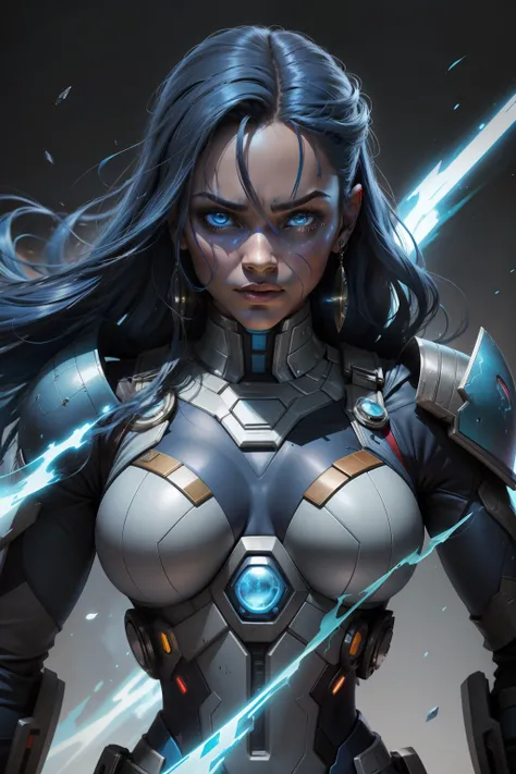 com nebulosa pele azul, Do Universo Marvel, is a cyborg with blue skin and a dark past linked to Thanos. Known for her superhuman strength and technological abilities, she oscillates between loyalty and conflict with her sister Gamora. a complex character ...