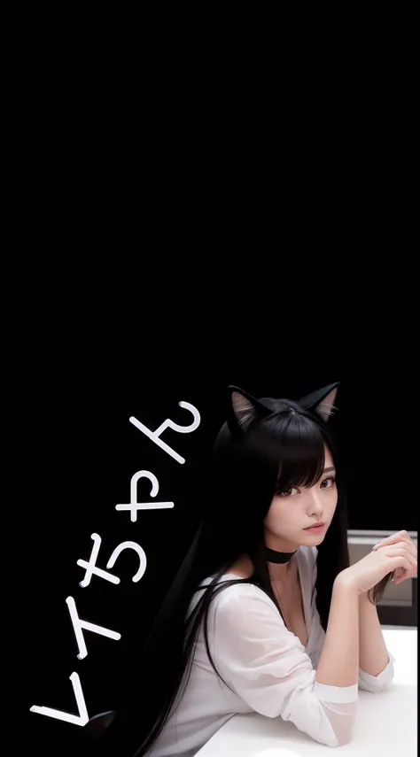 cat ears, long and shiny black hair, dazzlingly beautiful,