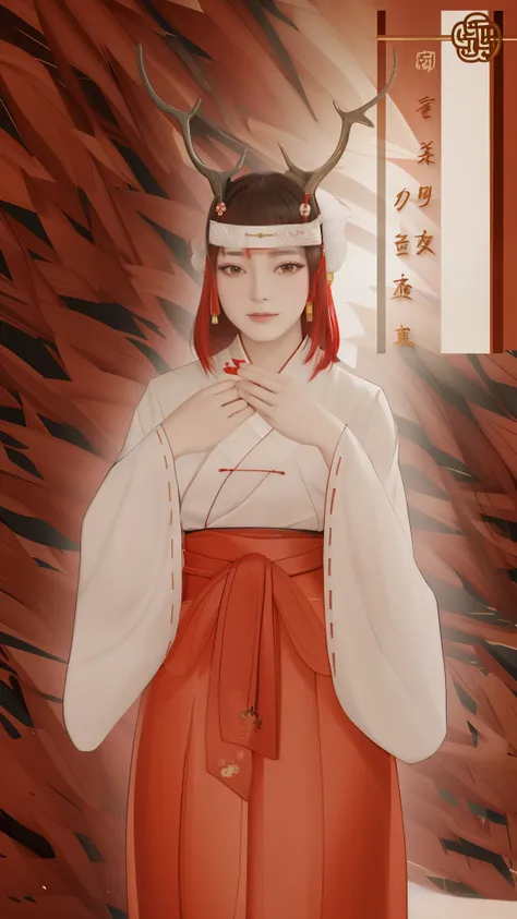 Alafed image of woman in red dress with deer head, palatial palace ， a girl in hanfu, inspired by Nishikawa Sukenobu, inspired by Ma Yuanyu, sengoku - era art style, from sengoku period, flowing hair and long robes, inspired by Torii Kiyonaga, inspired by ...